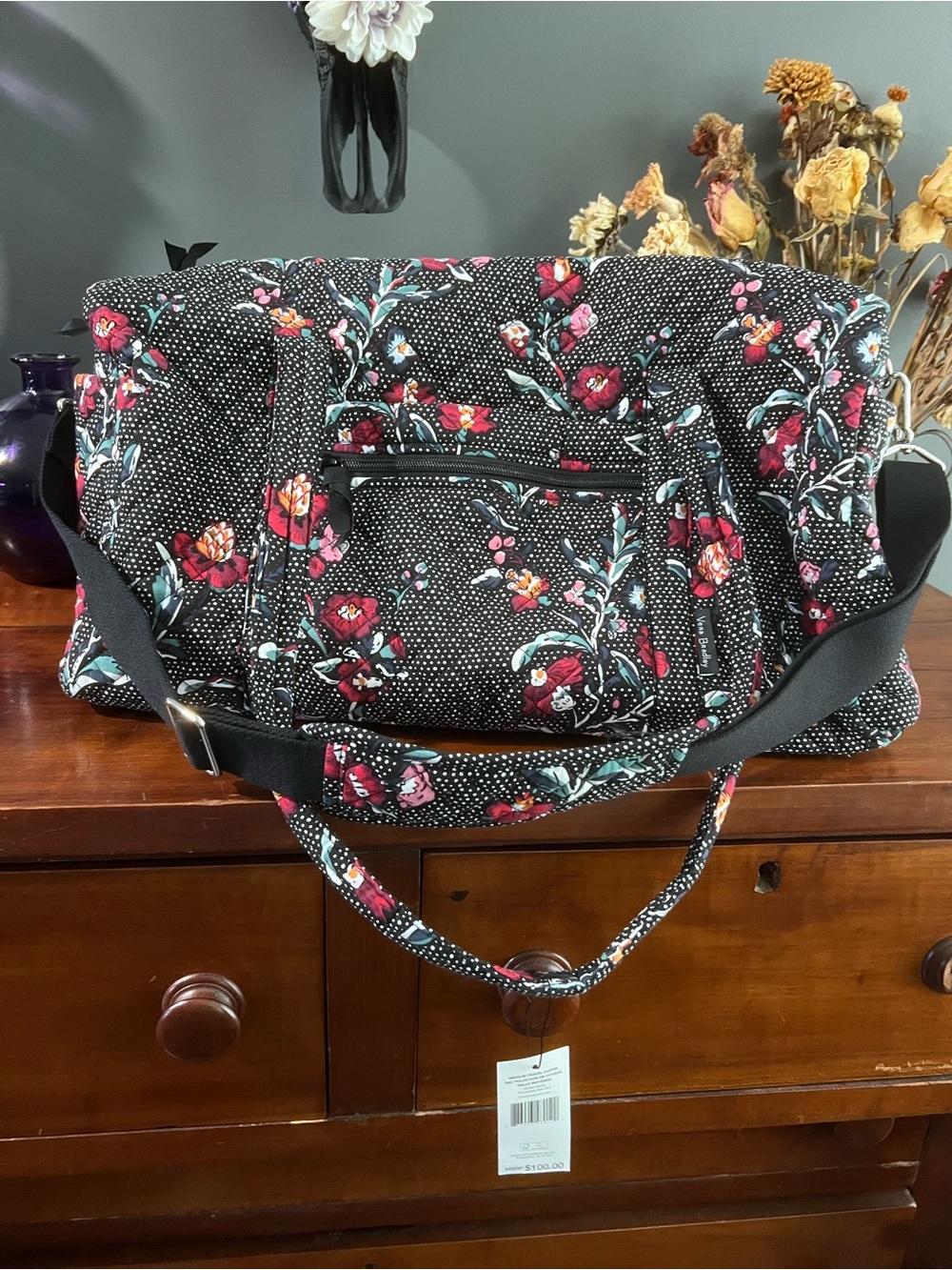 Vera Bradley Perennials Noir Dot Large Travel Duffel Bag